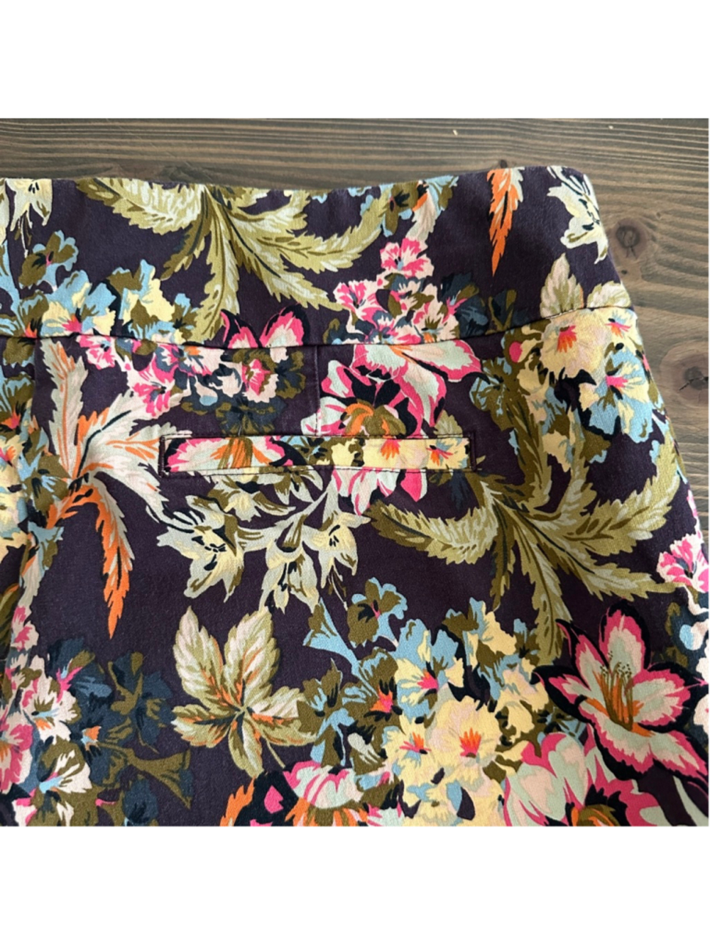 Soft Surroundings Floral Ankle Pants Womens L Brown Pink Stretch Crop - Picture 6 of 14